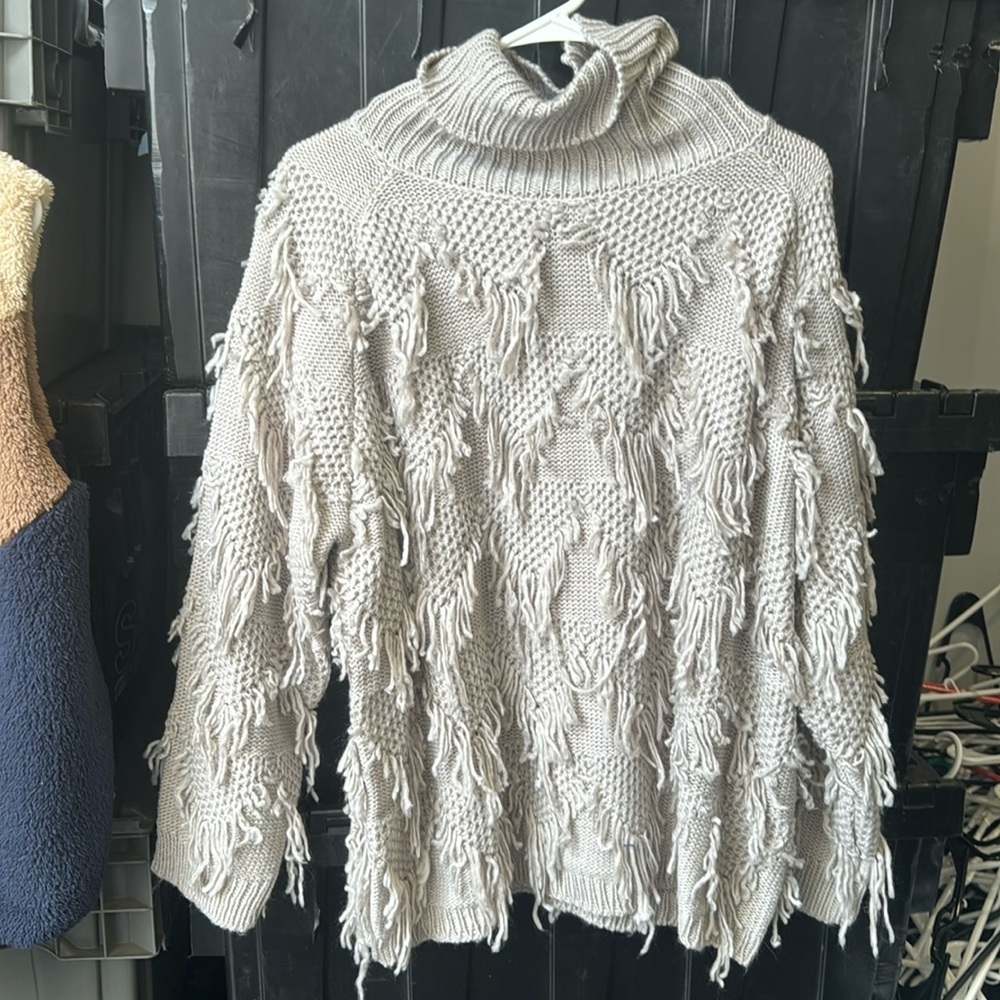 New cowl neck fringe sweater